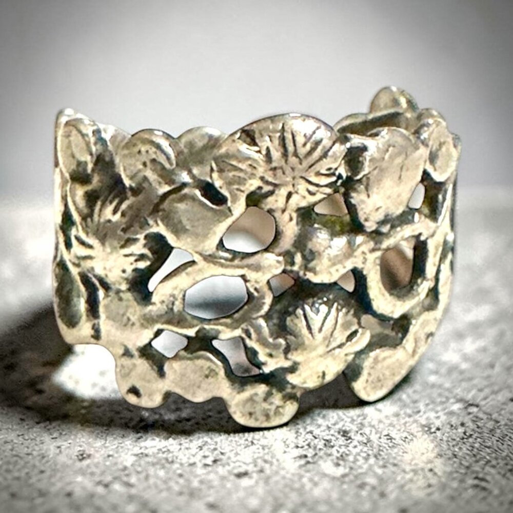 Vintage Sterling Silver Nugget Ring Size 6 Openwork Design 4 Grams
